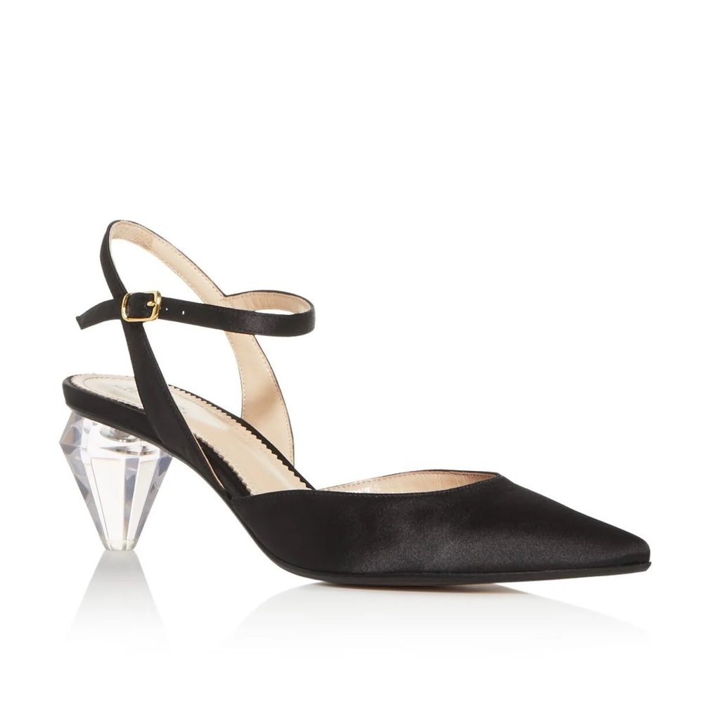 Marc Jacobs 2019-2020 The Slingback Diamond Heel Black Satin Pointy Toe 36